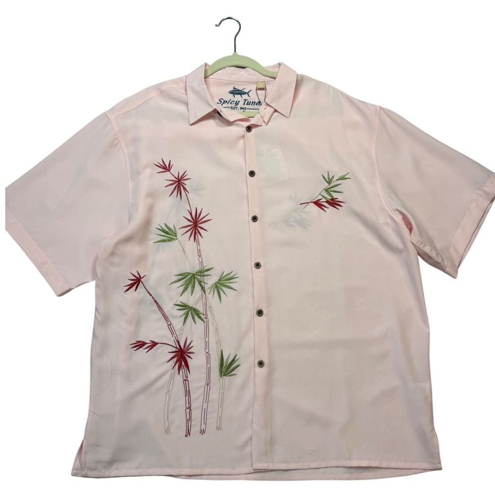 Spicy Tuna Button Down Shirt Mens XL Pink New Bamboo Embroidered Resort MS7762